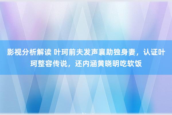 影视分析解读 叶珂前夫发声襄助独身妻，认证叶珂整容传说，还内涵黄晓明吃软饭