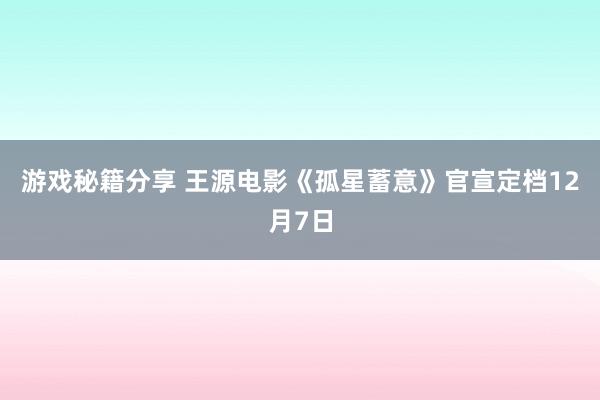 游戏秘籍分享 王源电影《孤星蓄意》官宣定档12月7日