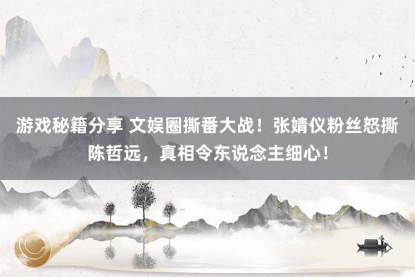 游戏秘籍分享 文娱圈撕番大战！张婧仪粉丝怒撕陈哲远，真相令东说念主细心！