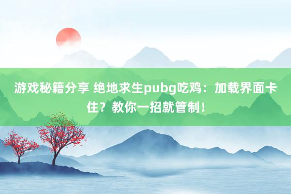 游戏秘籍分享 绝地求生pubg吃鸡：加载界面卡住？教你一招就管制！