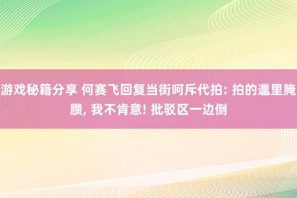 游戏秘籍分享 何赛飞回复当街呵斥代拍: 拍的邋里腌臜, 我不肯意! 批驳区一边倒