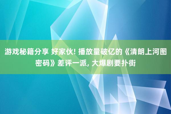 游戏秘籍分享 好家伙! 播放量破亿的《清朗上河图密码》差评一派, 大爆剧要扑街