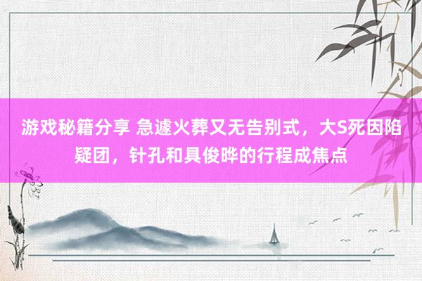 游戏秘籍分享 急遽火葬又无告别式，大S死因陷疑团，针孔和具俊晔的行程成焦点